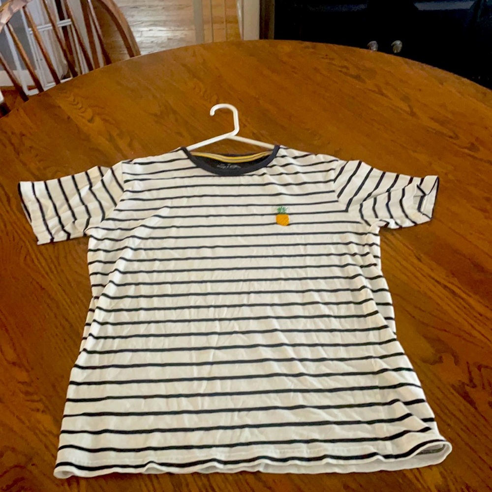 Black and white striped Tee shirt with pineapple